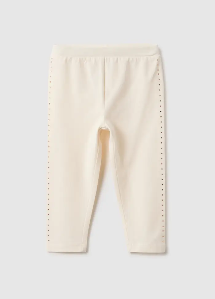 Leggings In Cotone Elasticizzato Beige Da Bimba Slim Fit, Bambina, Beige