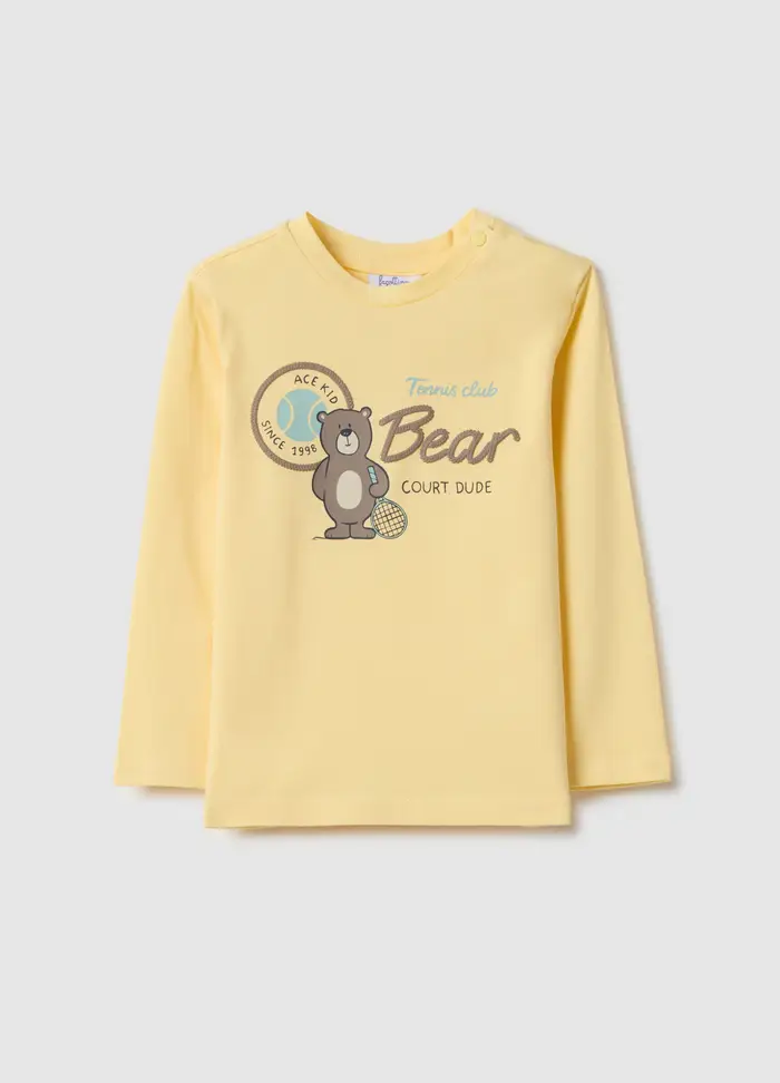 Maglietta In Puro Cotone Gialla Regular Fit Per Bimbo, Bambino, Giallo
