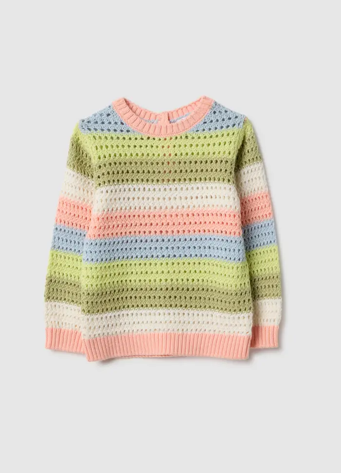 Maglione Multicolor In Puro Cotone Traforato Da Bimba, Bambina, Multicolor