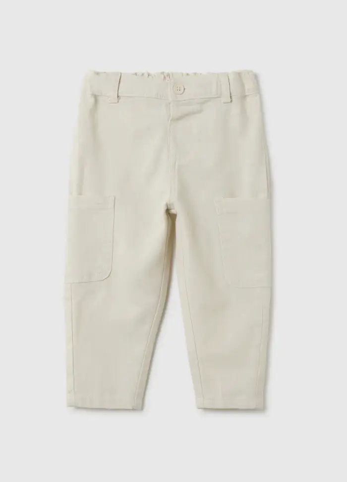 Pantaloni Da Bambino In Misto Lino Beige Regular Fit, Beige