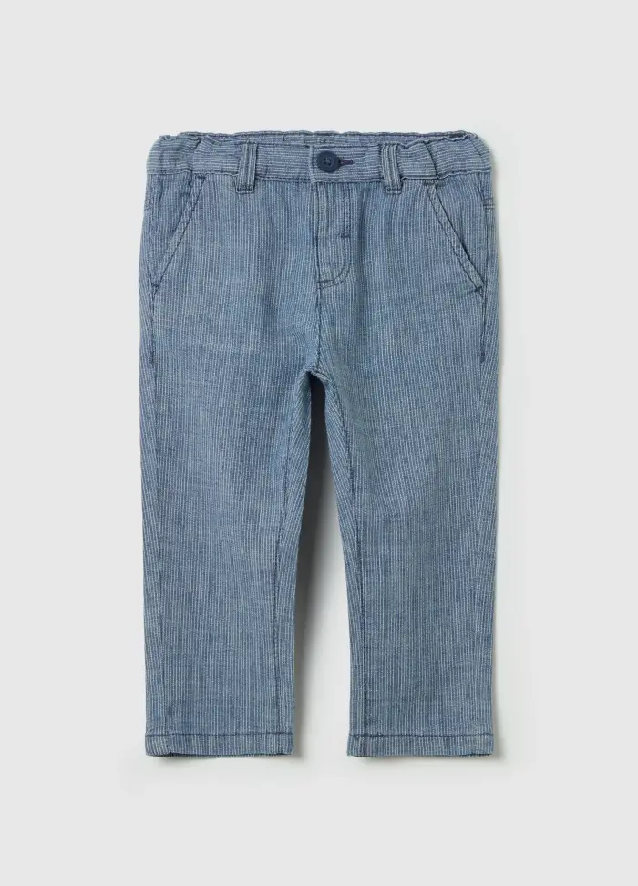 Pantaloni In Cotone A Righe Sottili, Bambino, Blu