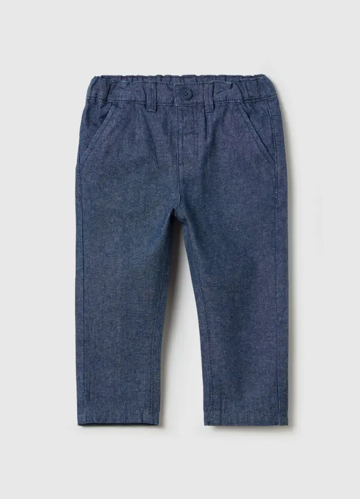 Pantaloni In Cotone Con Tasche, Bambino, Blu