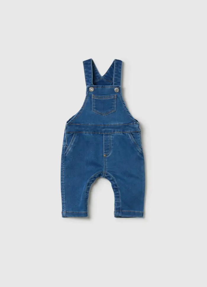 Salopette In Denim Con Tasca, Neonato, Denim