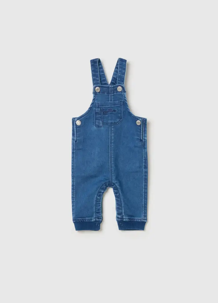 Salopette In French Terry Denim Con Tasca, Neonato, Denim