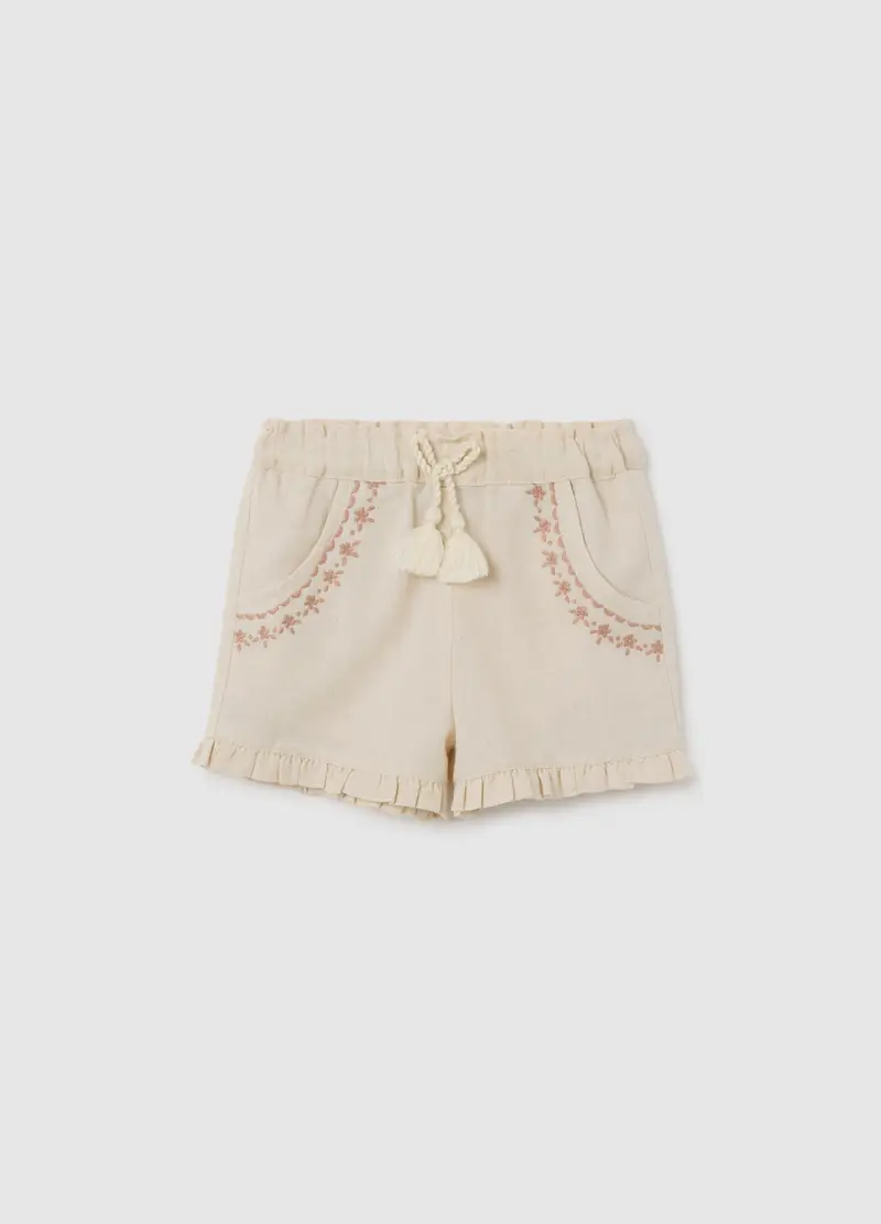 FAGOTTINO Short Da Neonata In Cotone Beige Regular Fit Con Frange, Bambina, Beige