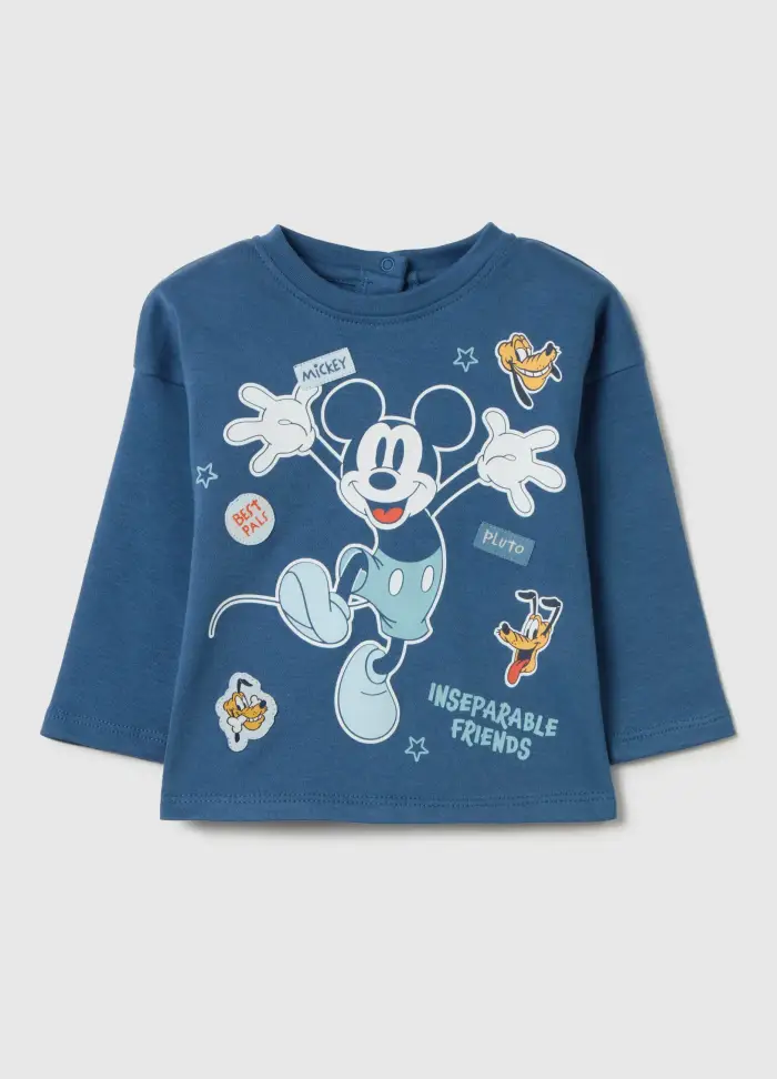 T-shirt A Maniche Lunghe Stampa Topolino, Neonato, Blu