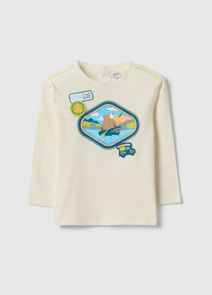 T-shirt Bianca Da Bimbo In Puro Cotone Con Stampa Orsetto Regular Fit, Bambino, Bianco