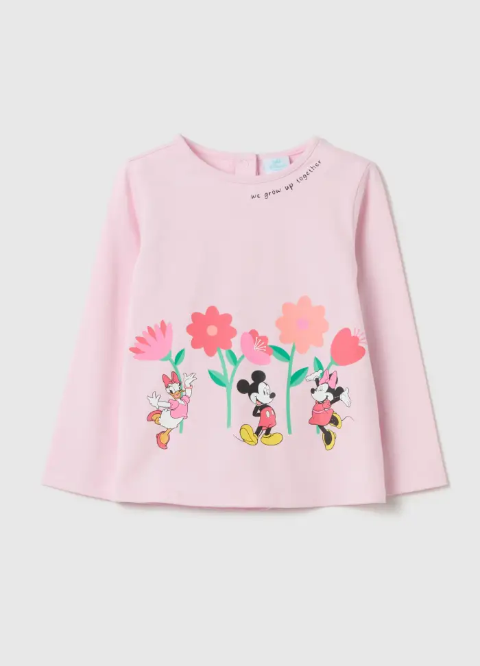 T-shirt Maniche Lunghe Stampa Paperina Topolino E Minnie, Bambina, Rosa