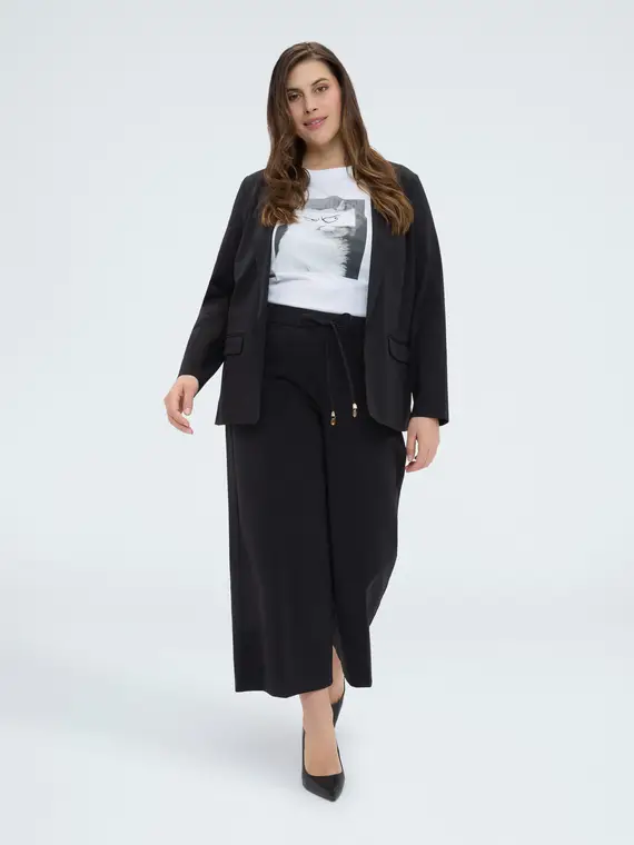 Fiorella Rubino Blazer in Punto Milano misto cotone Donna, Nero (44-46 IT)