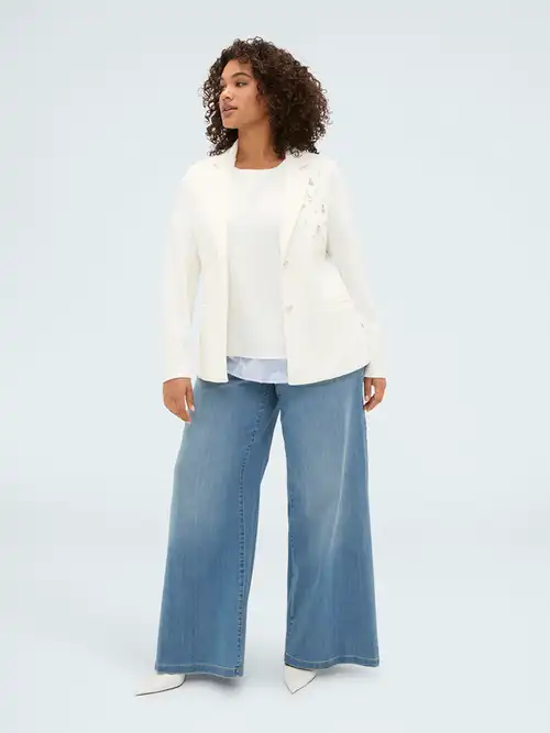 Fiorella Rubino Blazer in scuba con applicazioni crystal Donna, Bianco (64 IT)