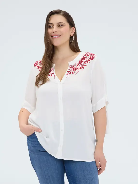 Fiorella Rubino Blusa con ricami floreali Donna, Bianco (46 IT)