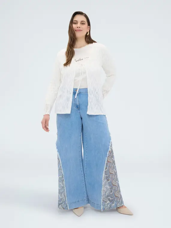 Fiorella Rubino Cardigan leggero chiusura con laccetto Donna, Bianco (44-46 IT)