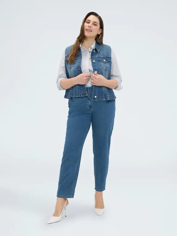 Fiorella Rubino Gilet in denim con strass Donna, Blu (46 IT)