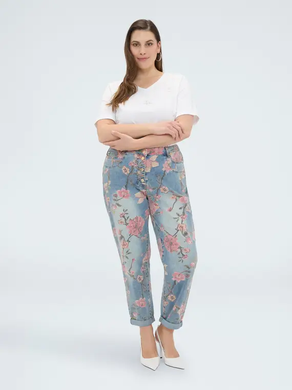 Fiorella Rubino Jeans Barrell con stampa floreale Donna, Azzurro (44 IT)