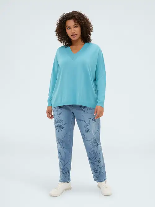 Fiorella Rubino Maglia fine con scollo a V Donna, Azzurro