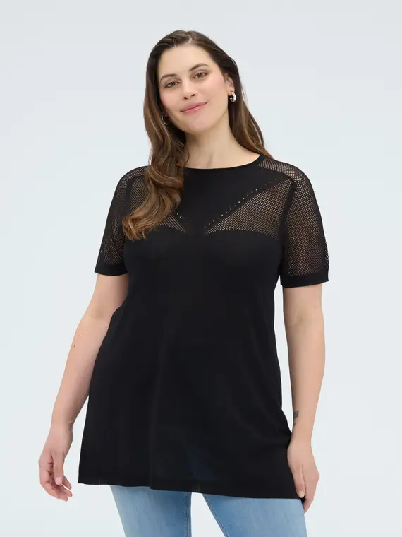 Fiorella Rubino Maglia traforata in misto viscosa Donna, Nero (44-46 IT)