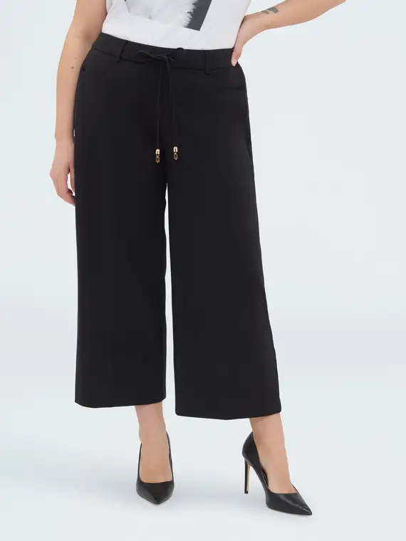 Fiorella Rubino Pantaloni Cropped in Punto Milano Donna, Nero (44-46 IT)