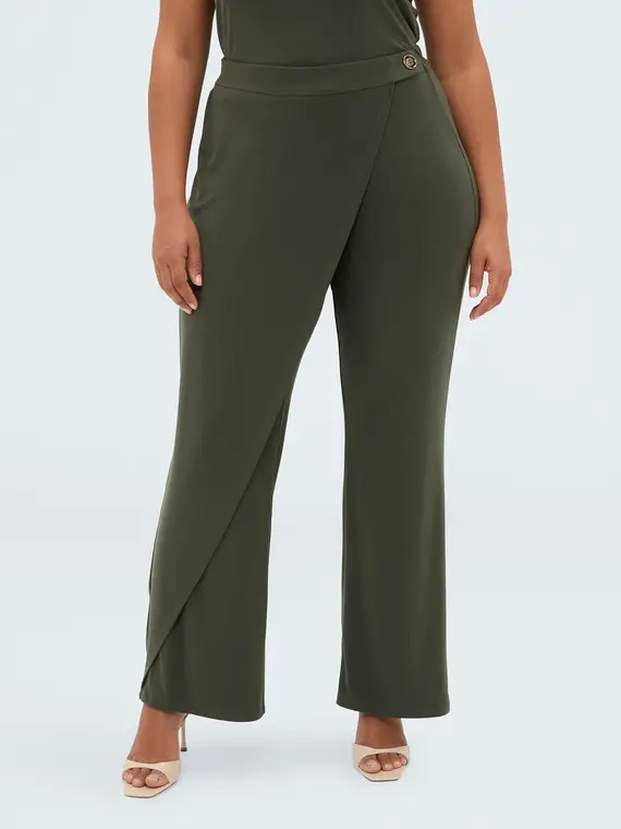 Fiorella Rubino Pantaloni in jersey con chiusura portafoglio Donna, Verde militare (44-46 IT)