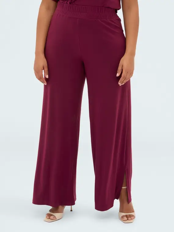 Fiorella Rubino Pantaloni Wide Leg in jersey Donna, Bordeaux (44-46 IT)