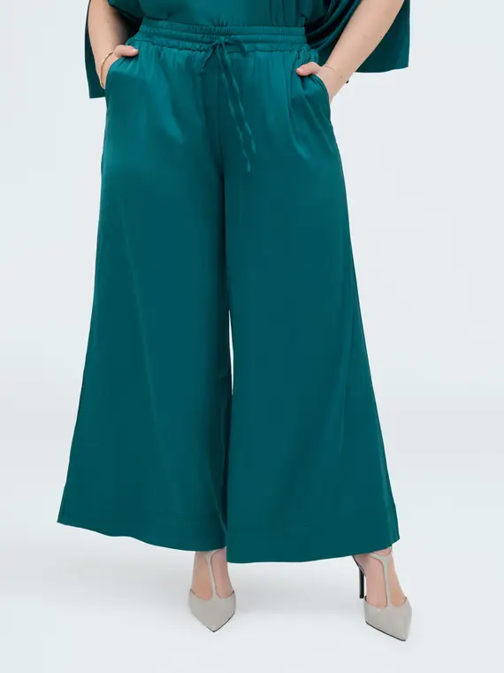 Fiorella Rubino Pantaloni Wide Leg in raso di viscosa Donna, Verde (44-46 IT)