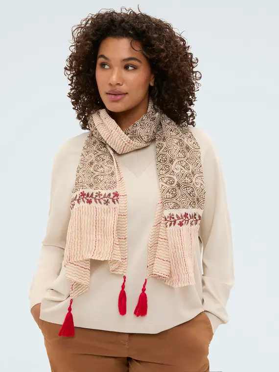 Fiorella Rubino Sciarpa con nappine Donna, Beige