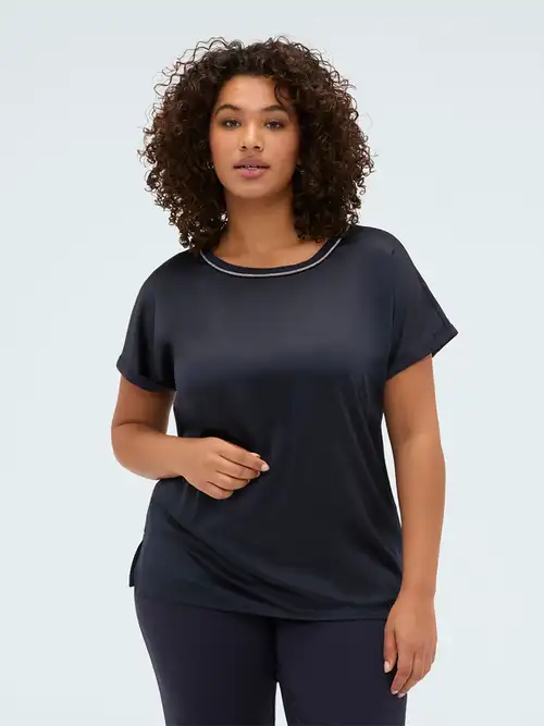 Fiorella Rubino T-shirt bimaterica con applicazioni luminose Donna, Blu (44-46 IT)