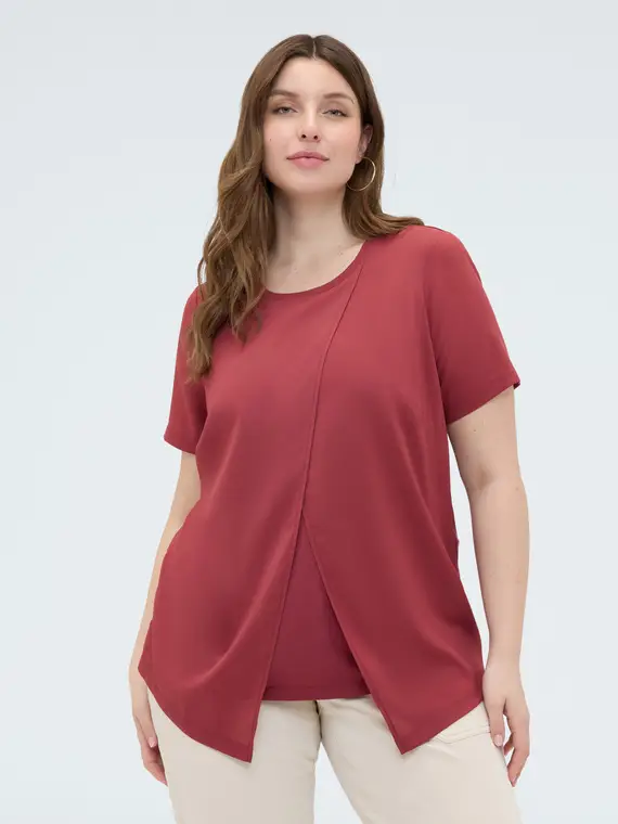 Fiorella Rubino T-shirt bimaterica con dettaglio portafoglio Donna, Rosso (44-46 IT)