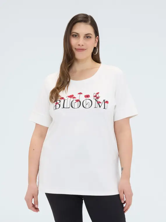 Fiorella Rubino T-shirt in cotone con scritta BLOOM Donna, Bianco (44-46 IT)