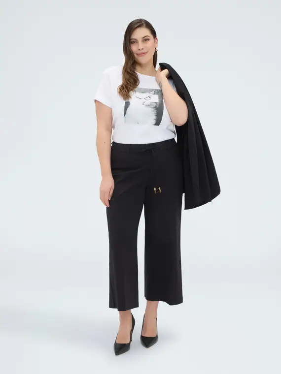 Fiorella Rubino T-shirt in cotone con stampa gatto Donna, Bianco (44-46 IT)