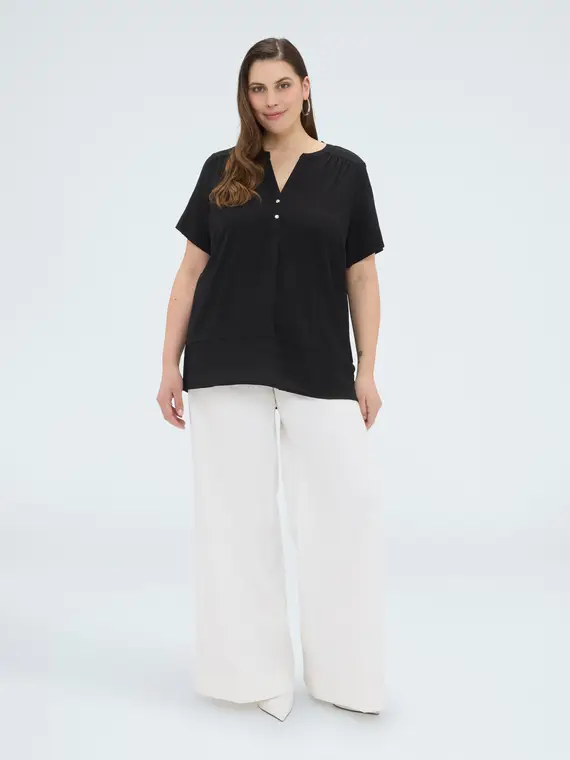 Fiorella Rubino T-shirt in misto lyocell con bottoncini Donna, Nero (44-46 IT)