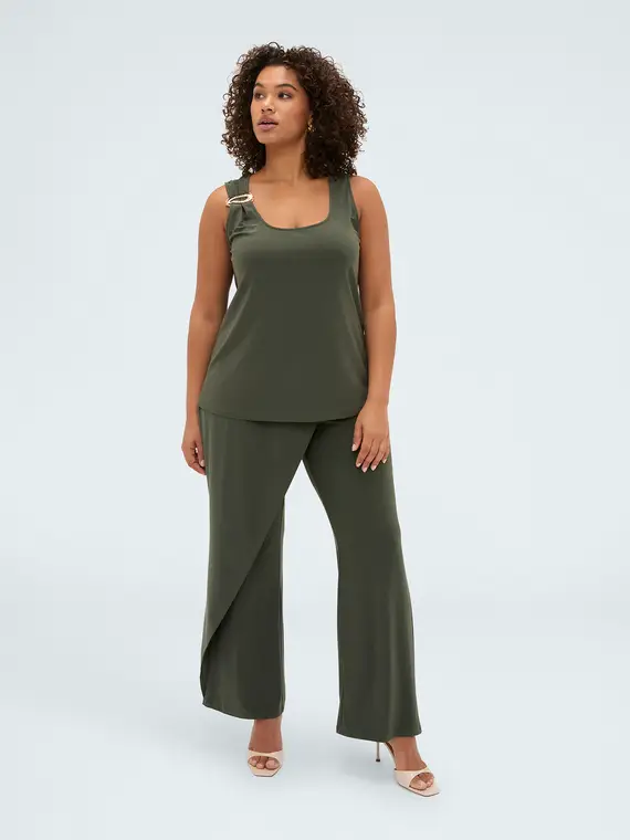 Fiorella Rubino Top in jersey con applicazione gioiello Donna, Verde militare (44-46 IT)