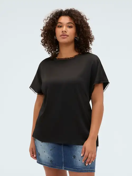 Fiorella Rubino Top in raso con dettagli sfrangiati Donna, Nero (64 IT)