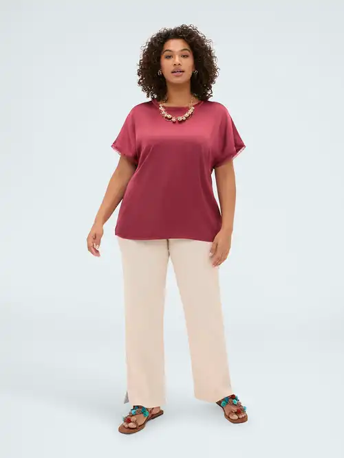 Fiorella Rubino Top in raso con dettagli sfrangiati Donna, Rosso (64 IT)