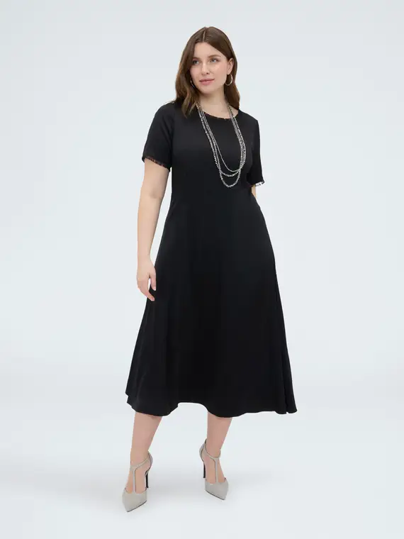 Fiorella Rubino Vestito linea ad A in raso dettagli sfrangiati Donna, Nero (46 IT)