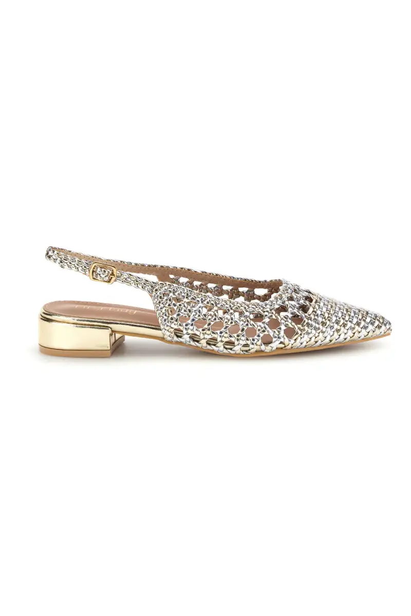 FIRST LADY Ballerine slingback oro intrecciate con punta affusolata P661 [ORO]