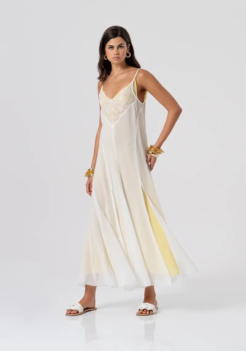 Fracomina Abito senza maniche lungo modello lingerie in georgette