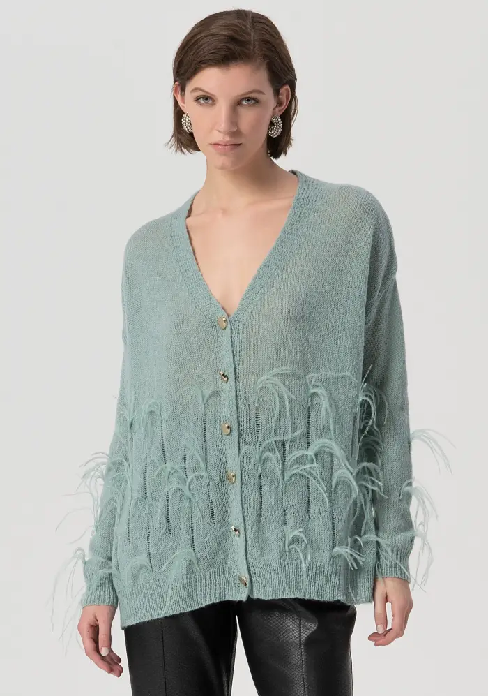 Fracomina Cardigan over con piume applicate