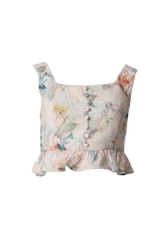Fracomina Crop Top a Fiori con Scollo Quadro e Balza