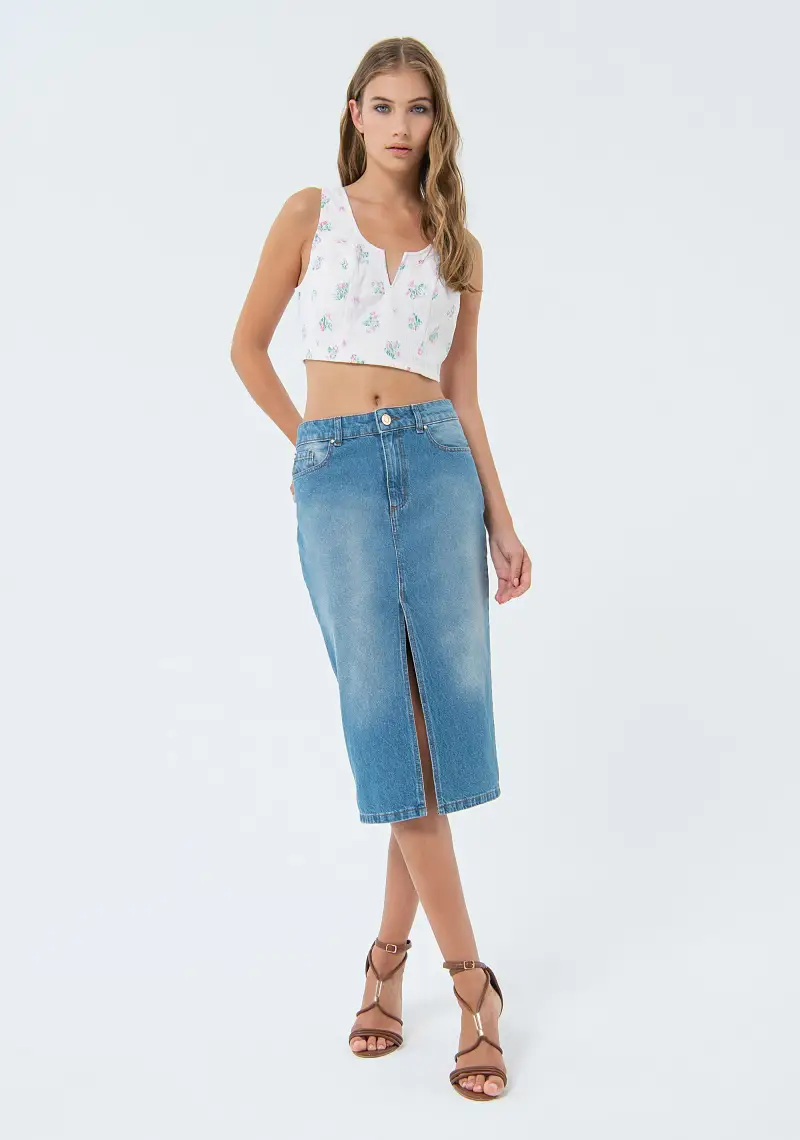 Fracomina Gonna linea diritta in denim con lavaggio medio