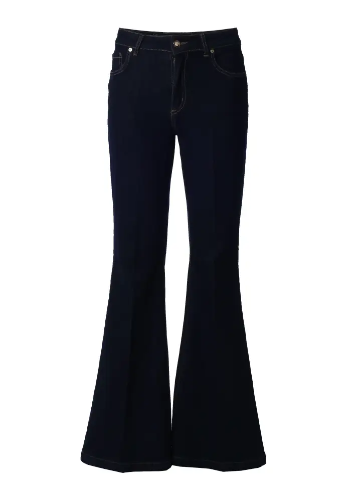 Fracomina Jeans Flare a Vita Alta con Pieghe Stirate e Monogramma