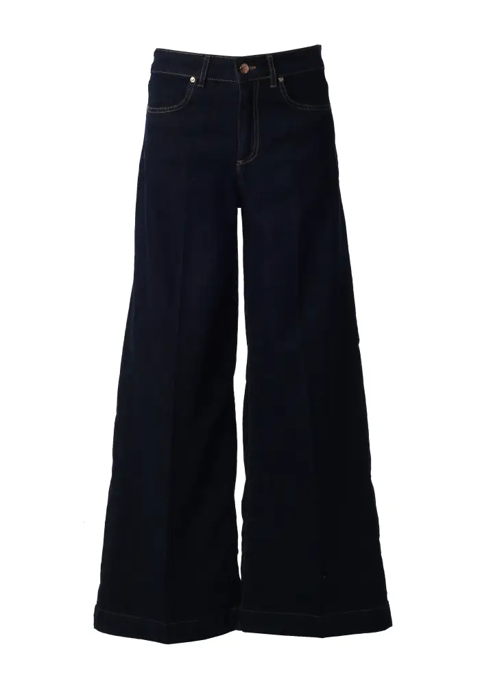 Fracomina Jeans Wide-Leg a Vita Alta con Pieghe Stirate