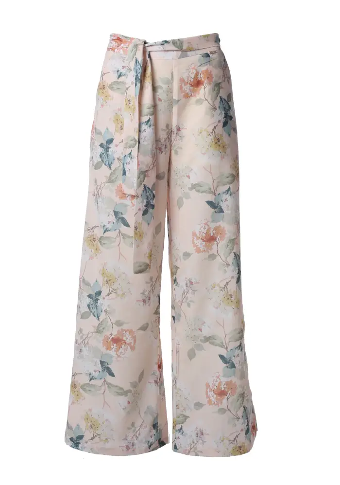 Fracomina Pantaloni Wide-Leg con Stampa Floreale e Cintura Annodabile