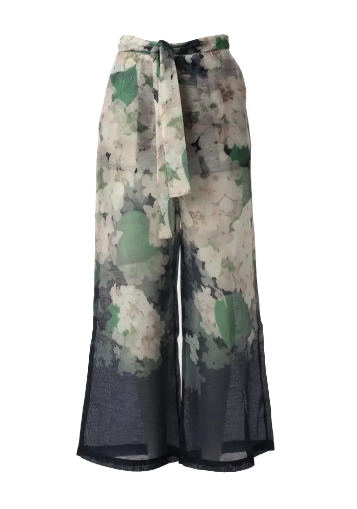 Fracomina Pantaloni Wide-Leg con Stampa Floreale e Cintura Annodabile