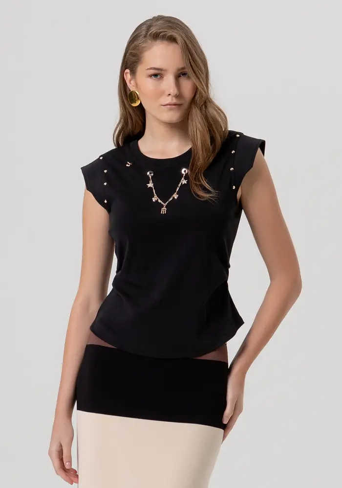 Fracomina T-shirt regular in jersey con occhielli vela e collana abbinata