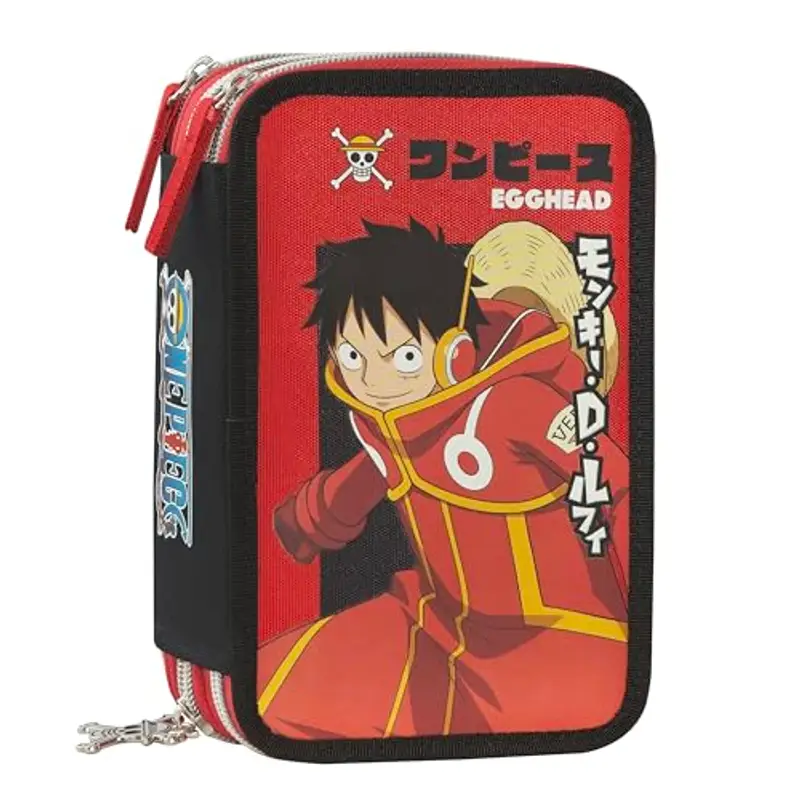 Franco Cosimo Panini ONE PIECE - Astuccio Scuola Ufficiale One Piece, Astuccio 3 Scomparti Bambino e Bambina con Set
