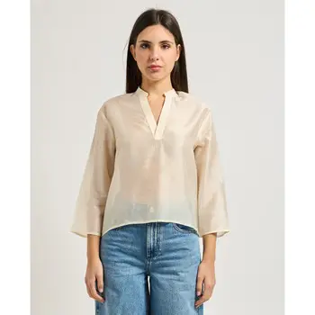 Gaudi Camicia Blusa in mussola donna di scollo a V Beige