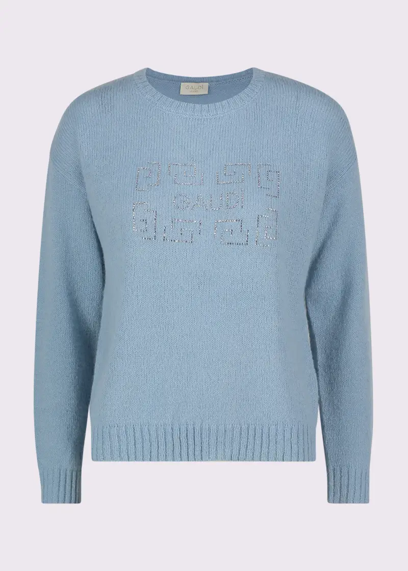 Gaudì Jeans Maglia azzurra da donna con logo e strass Blu