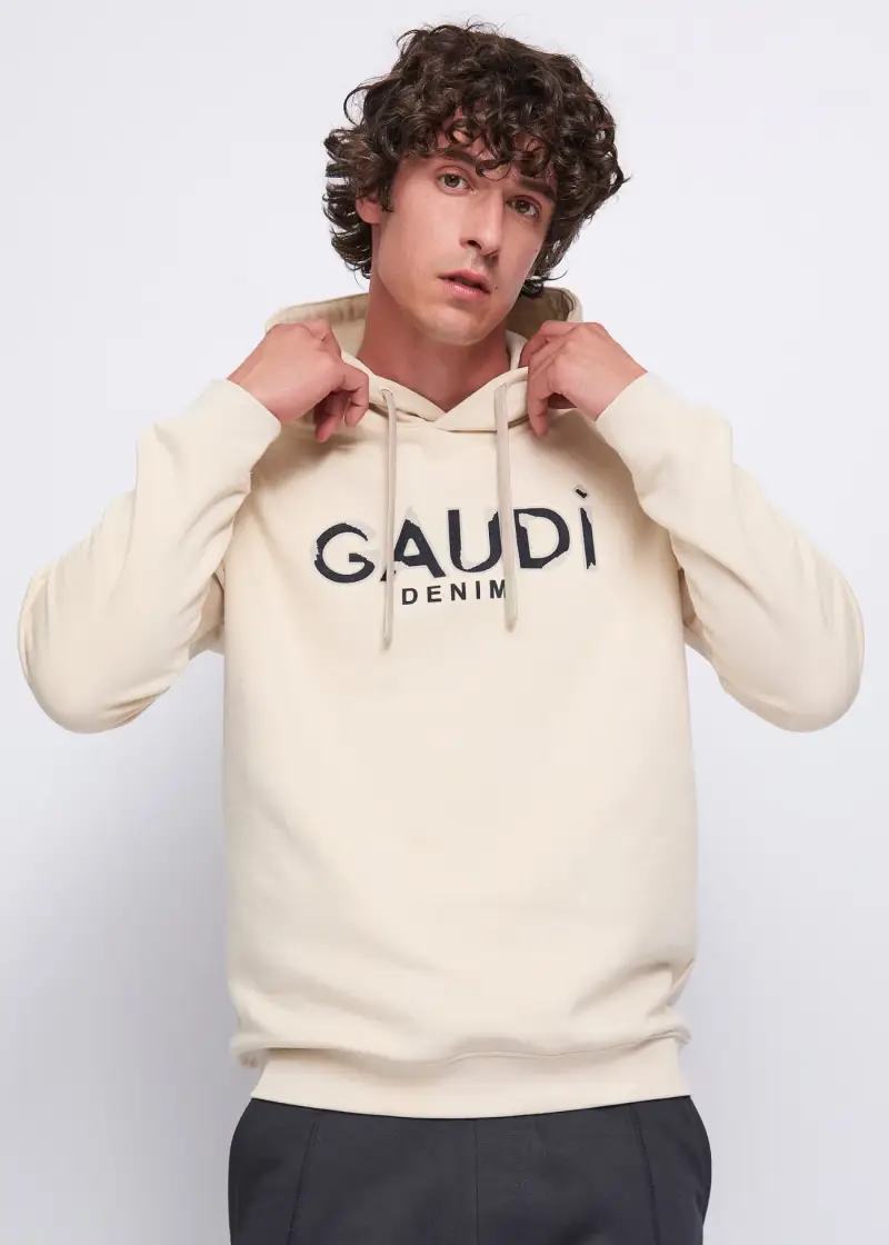 Gaudì Uomo Felpa beige in cotone con logo Bianco