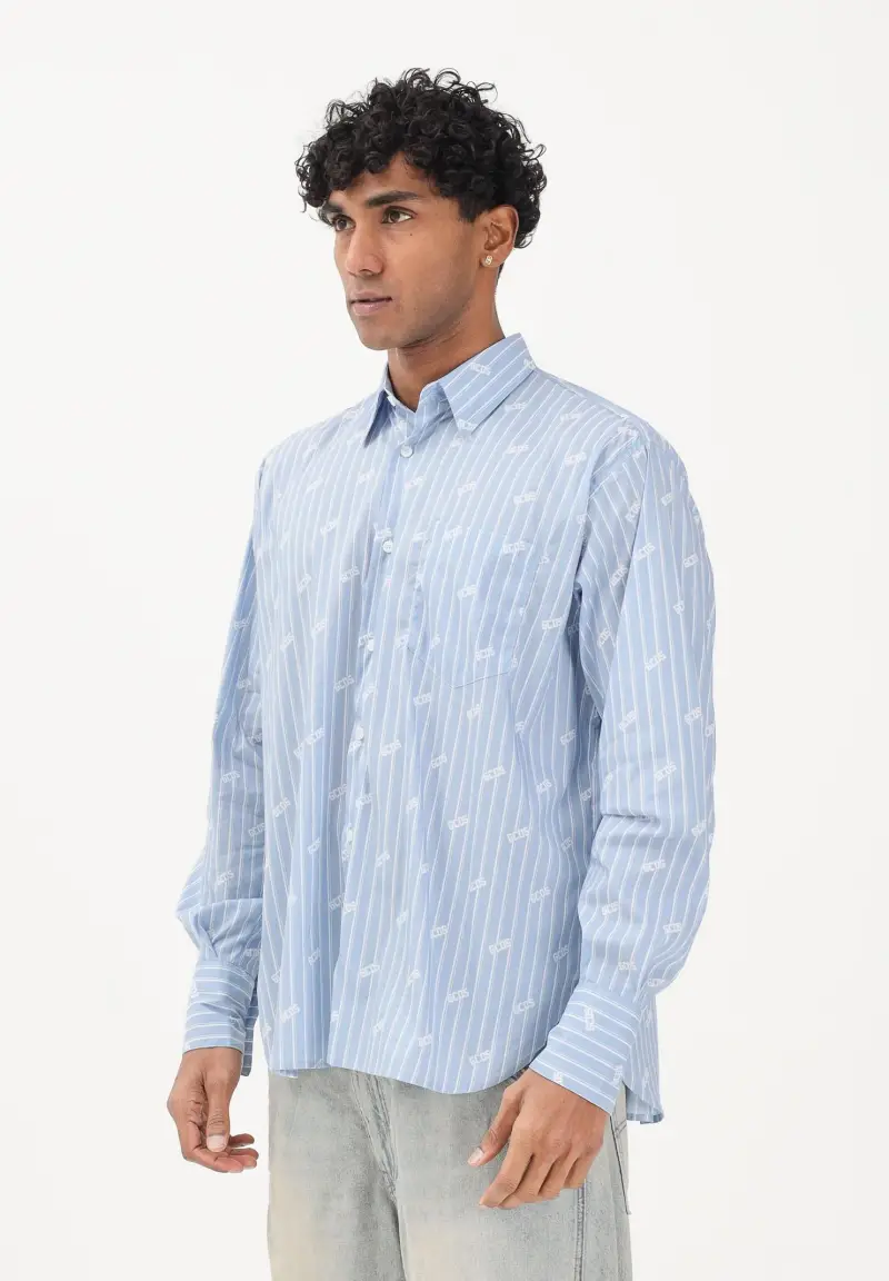 GCDS Camicia a manica lunga azzurra da uomo con logo