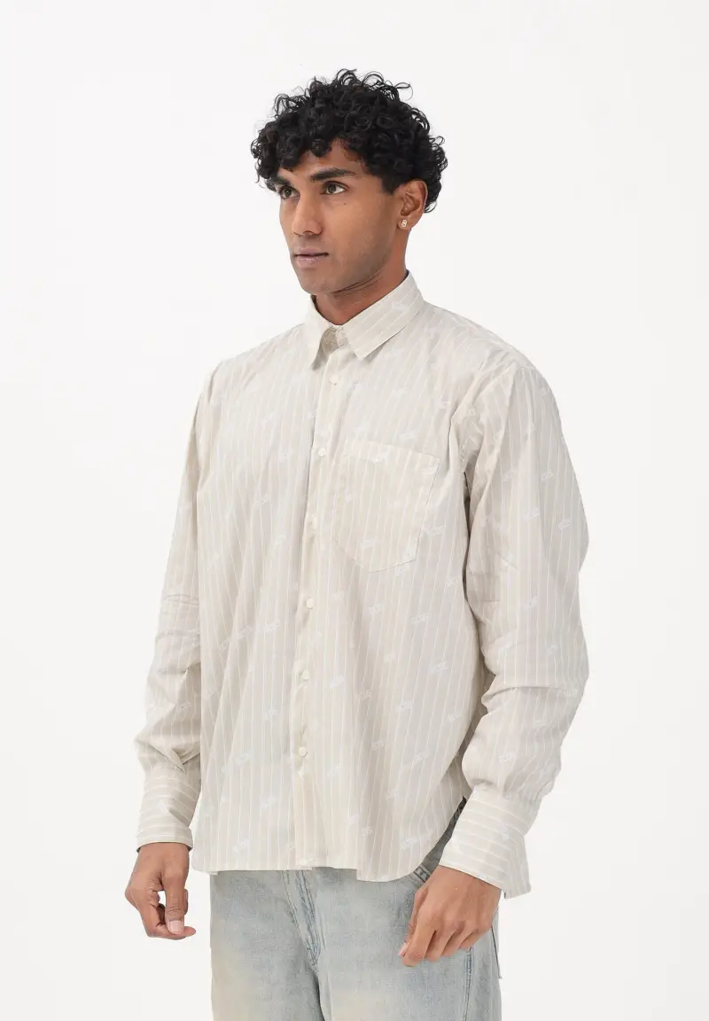 GCDS Camicia a manica lunga beige da uomo con logo